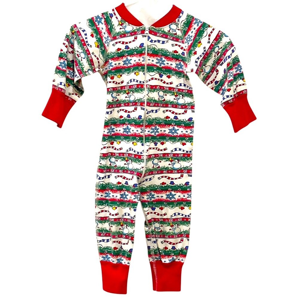 Hanna Andersson Red Green Pajamas Christmas Holiday zip-up onesie toddler 18-24m